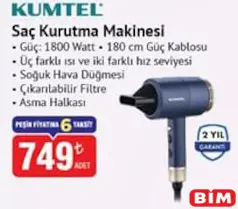 KUMTEL SAÇ KURUTMA MAKİNESİ 1800 W